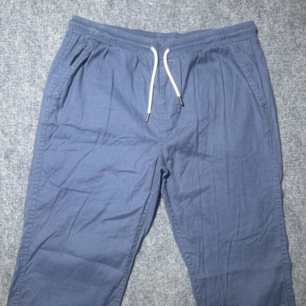 Dandy Del Mar Linen Blend Drawstring Pants Navy Blue Men Large Coconut Button